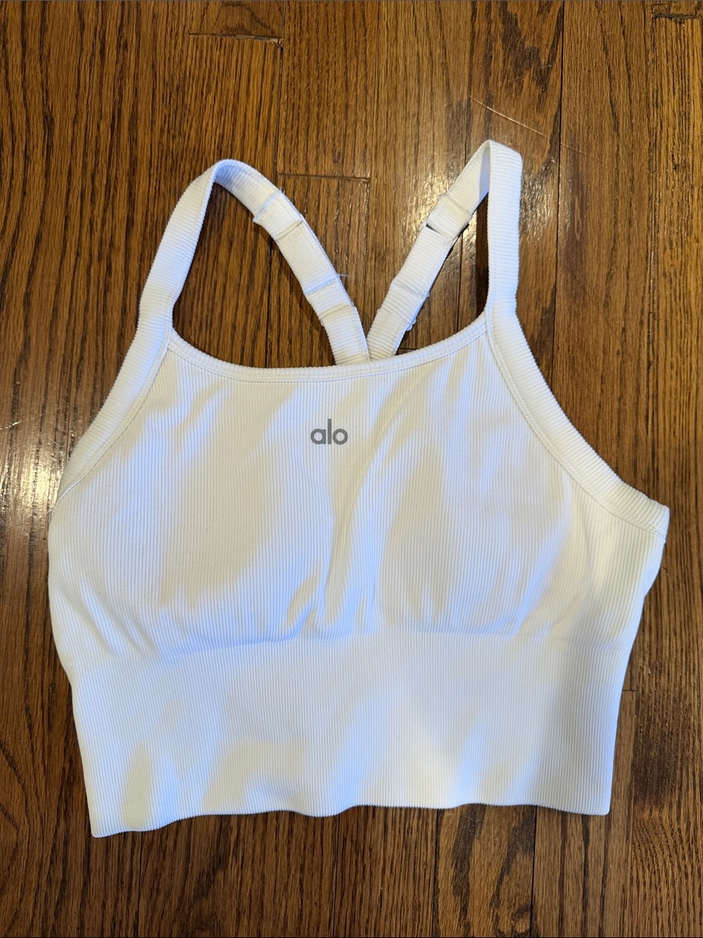 ALO Yoga White Ribbed Sports Bra Top